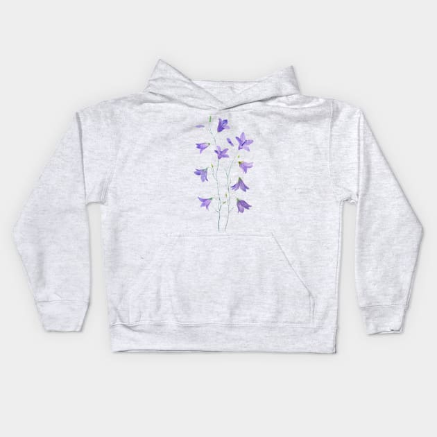 purple harebell wildflower watercolor Kids Hoodie by colorandcolor